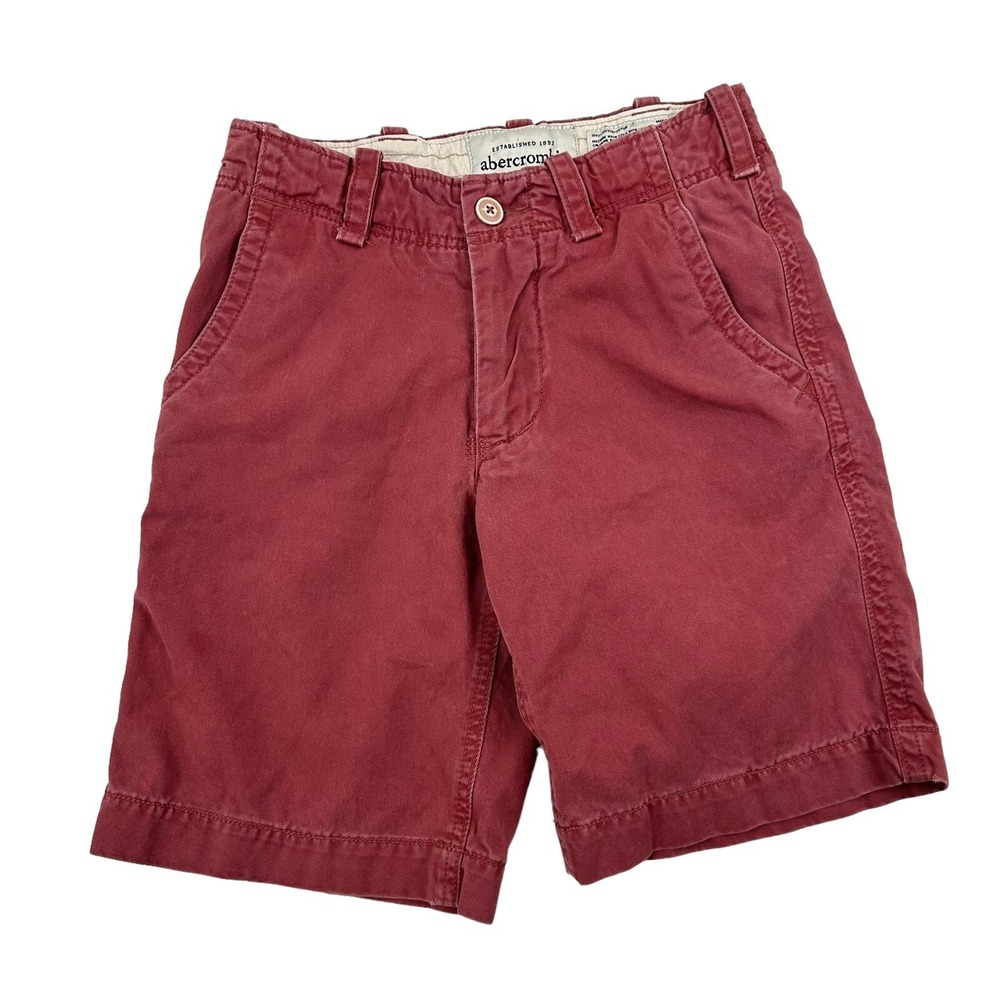 Abercrombie Kids Boys Broken In Maroon Chino Shorts Sz 12 100% Cotton Flat Front